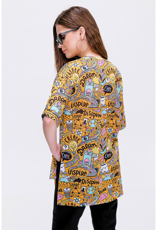 4124  Grafik Desen Oversize T-Shirt