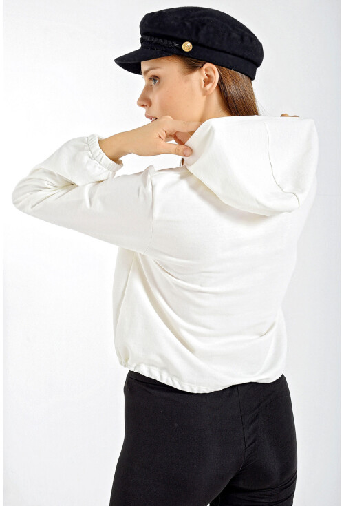 4218 Kapşonlu Büzgülü Crop Sweatshir