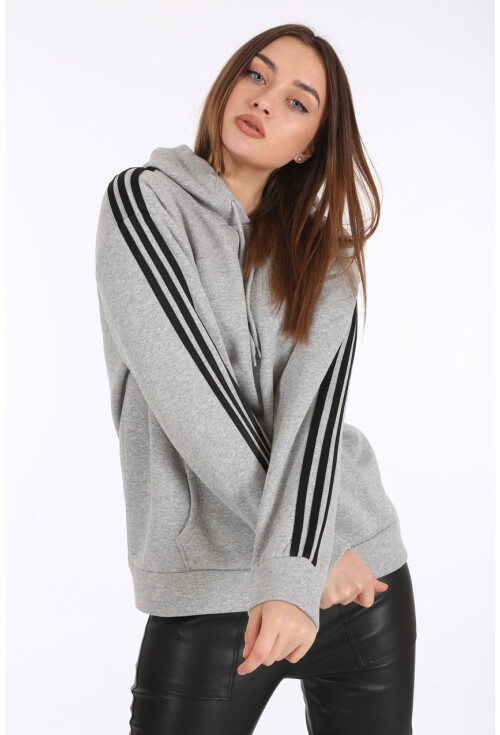 4257 Kapşonlu Kolu Şeritli Sweat