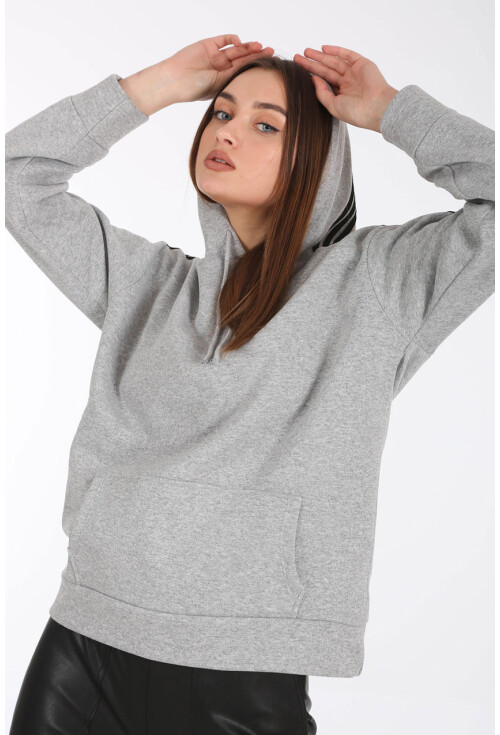 4257 Kapşonlu Kolu Şeritli Sweat