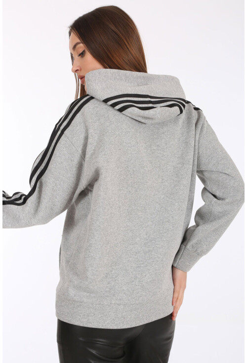 4257 Kapşonlu Kolu Şeritli Sweat