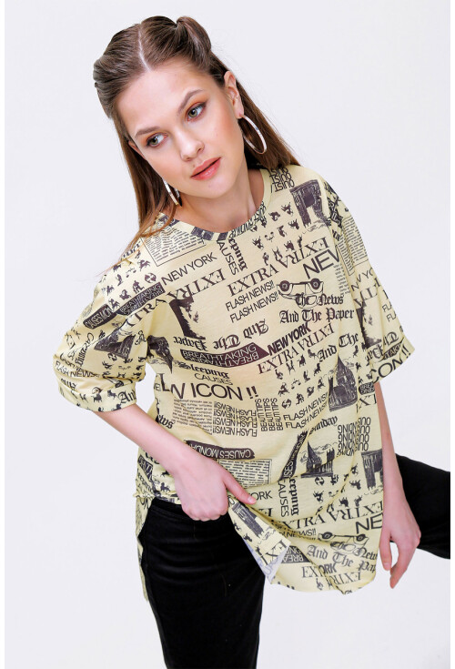 4299 Gazete Baskılı Oversize Tshirt