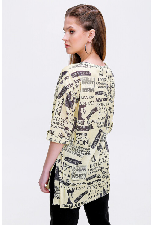4299 Gazete Baskılı Oversize Tshirt