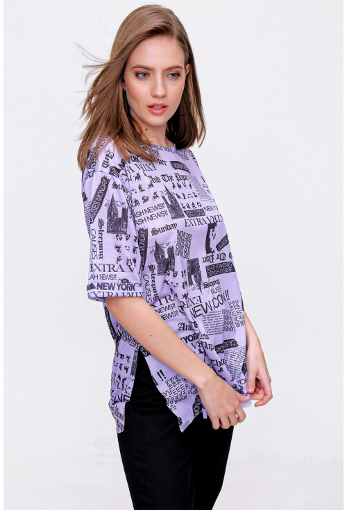 4299 Gazete Baskılı Oversize Tshirt