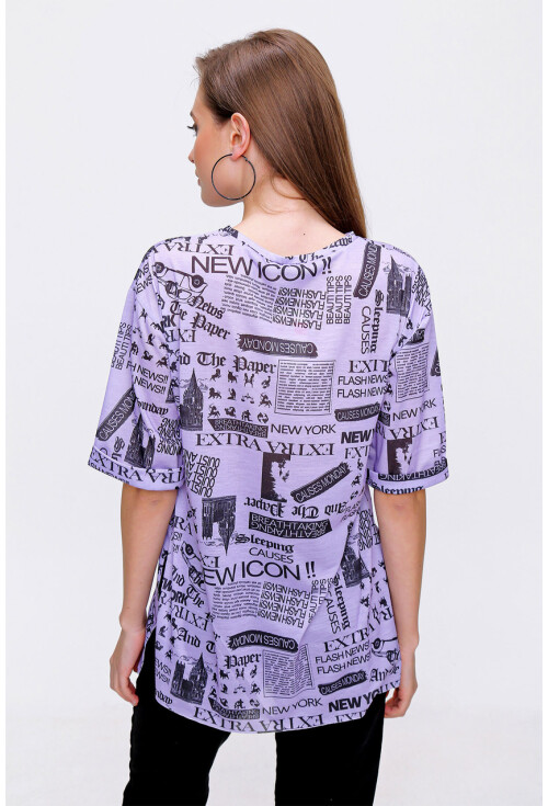 4299 Gazete Baskılı Oversize Tshirt