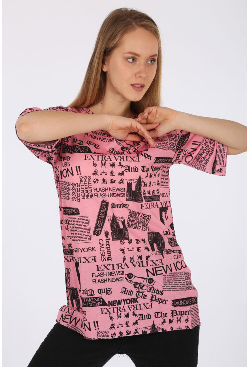 4299 Gazete Baskılı Oversize Tshirt
