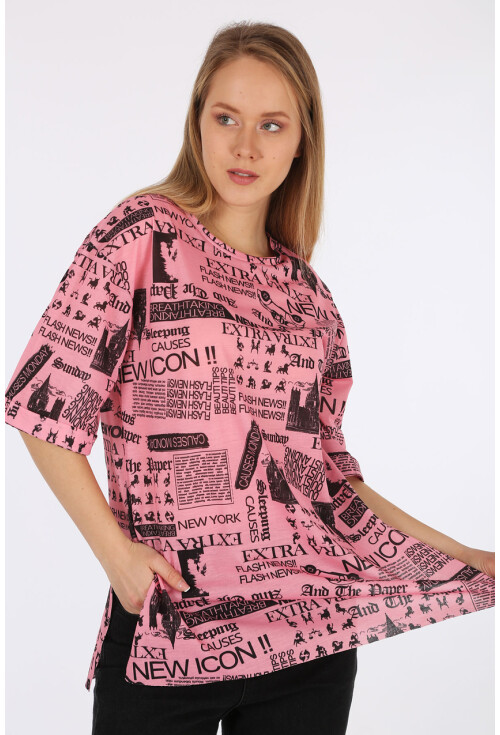 4299 Gazete Baskılı Oversize Tshirt