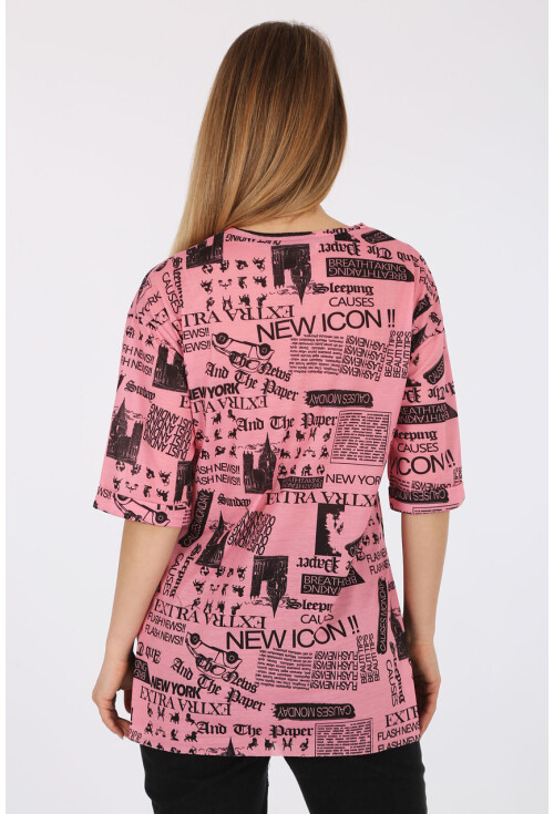 4299 Gazete Baskılı Oversize Tshirt