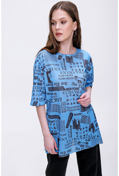 4299 Gazete Baskılı Oversize Tshirt