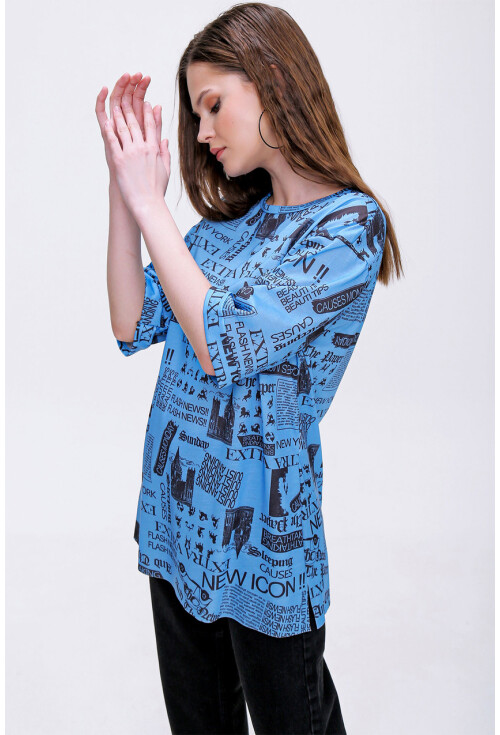 4299 Gazete Baskılı Oversize Tshirt