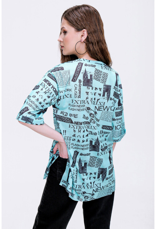 4299 Gazete Baskılı Oversize Tshirt