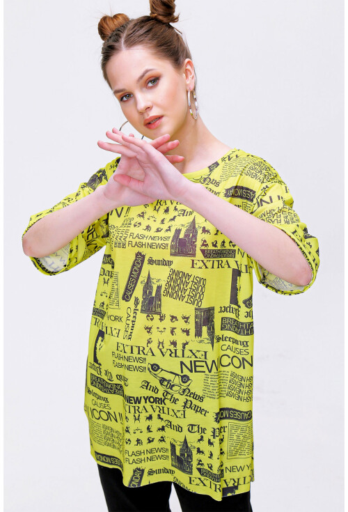 4299 Gazete Baskılı Oversize Tshirt