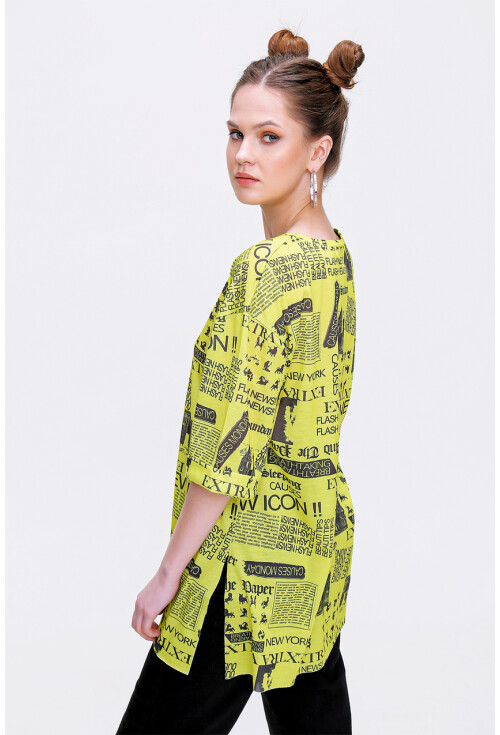4299 Gazete Baskılı Oversize Tshirt