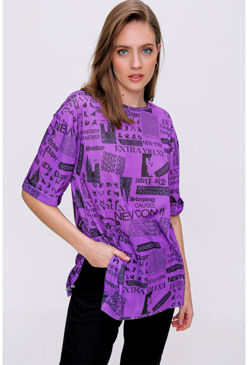 4299 Gazete Baskılı Oversize Tshirt