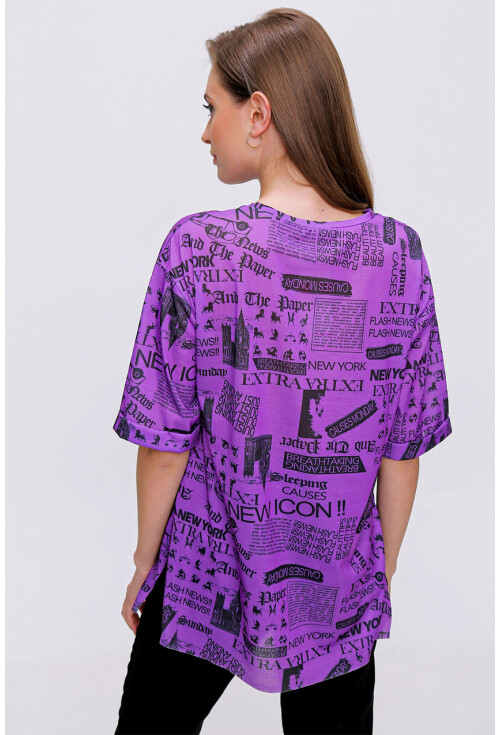 4299 Gazete Baskılı Oversize Tshirt