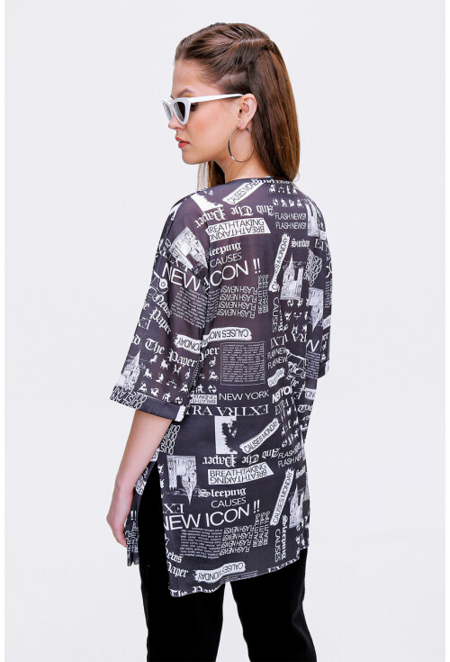 4299 Gazete Baskılı Oversize Tshirt