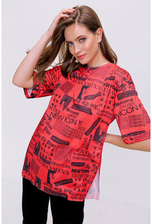 4299 Gazete Baskılı Oversize Tshirt