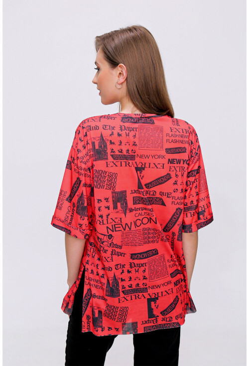 4299 Gazete Baskılı Oversize Tshirt