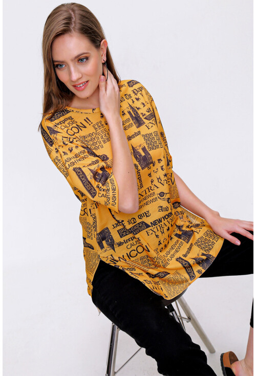 4299 Gazete Baskılı Oversize Tshirt