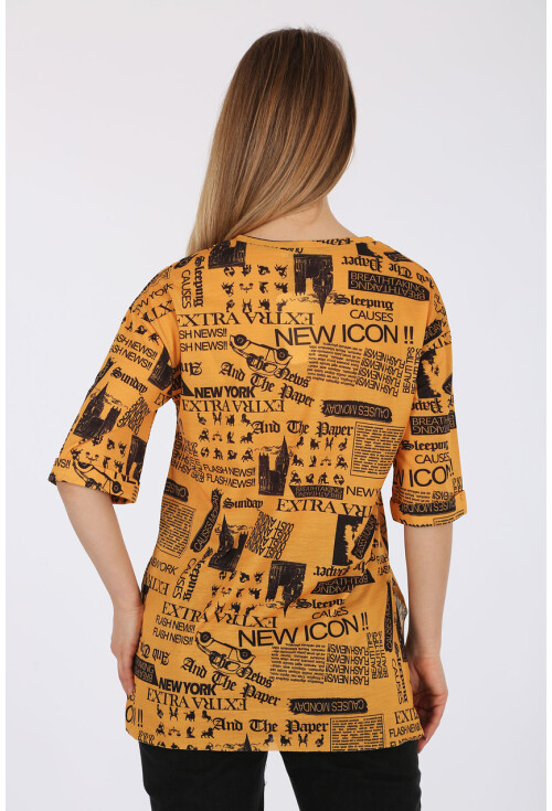 4299 Gazete Baskılı Oversize Tshirt