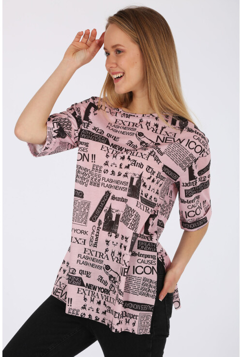 4299 Gazete Baskılı Oversize Tshirt