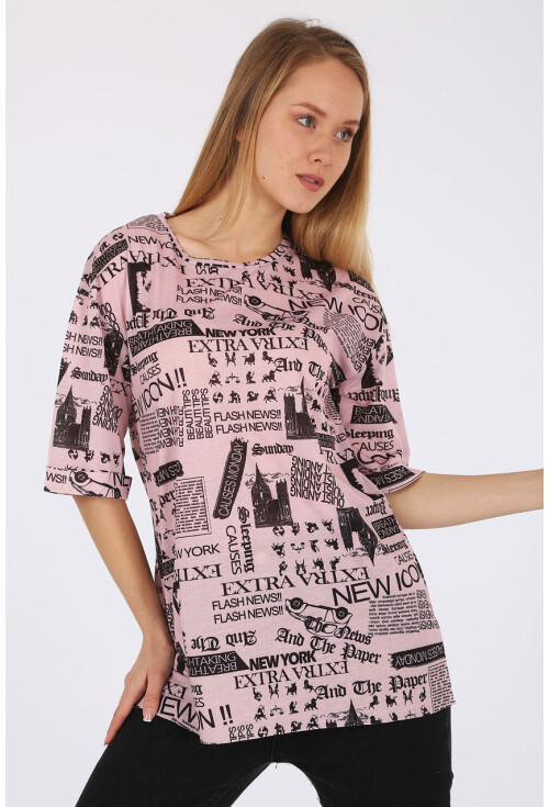 4299 Gazete Baskılı Oversize Tshirt