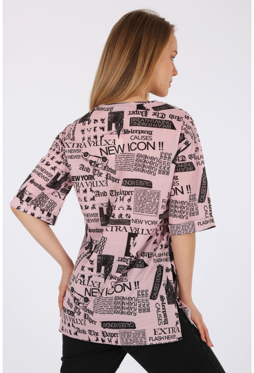 4299 Gazete Baskılı Oversize Tshirt