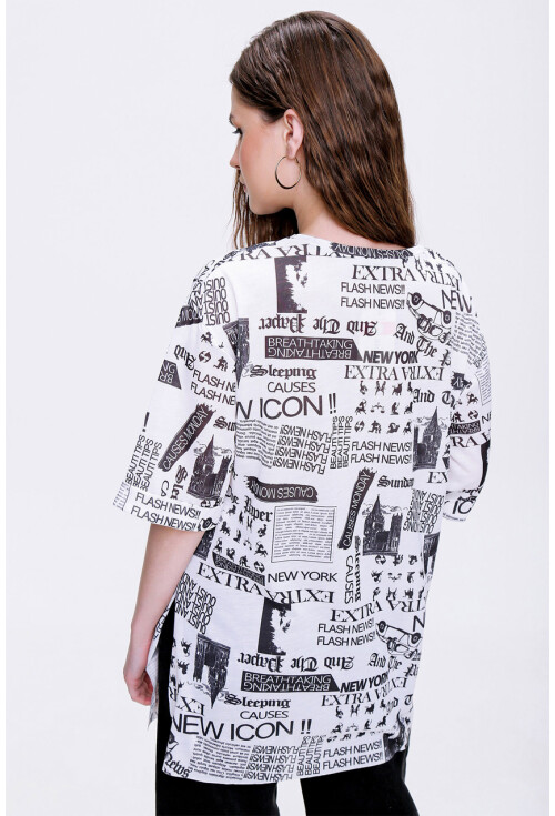 4299 Gazete Baskılı Oversize Tshirt