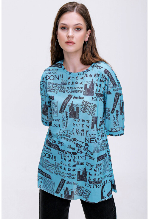 4299 Gazete Baskılı Oversize Tshirt