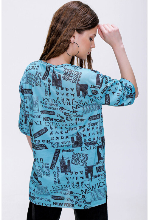 4299 Gazete Baskılı Oversize Tshirt