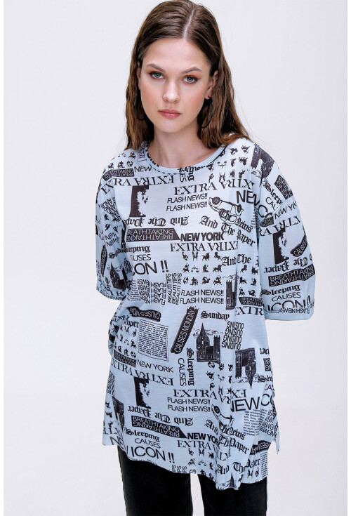 4299 Gazete Baskılı Oversize Tshirt