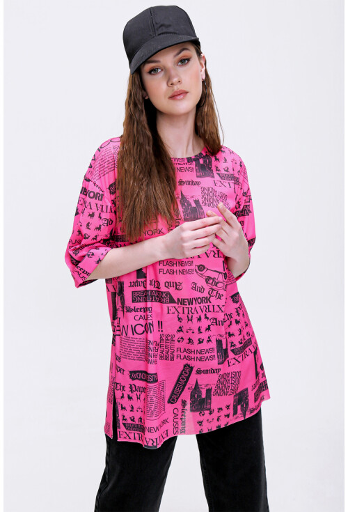 4299 Gazete Baskılı Oversize Tshirt
