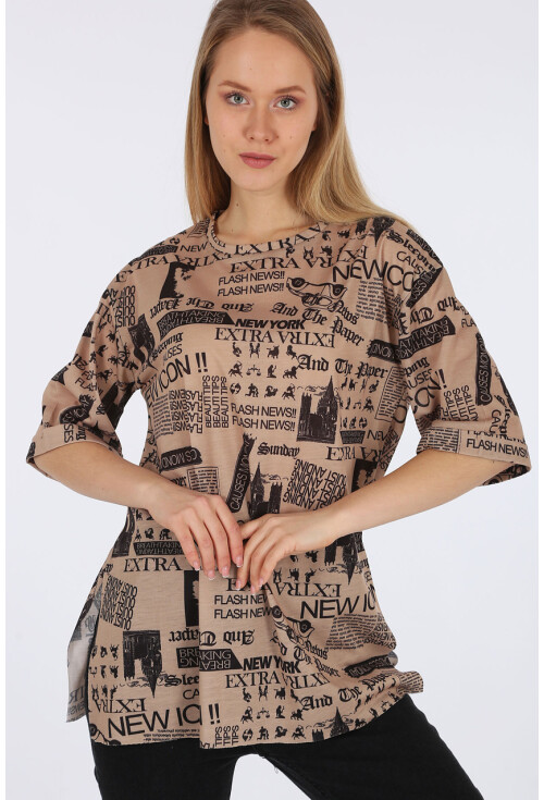4299 Gazete Baskılı Oversize Tshirt