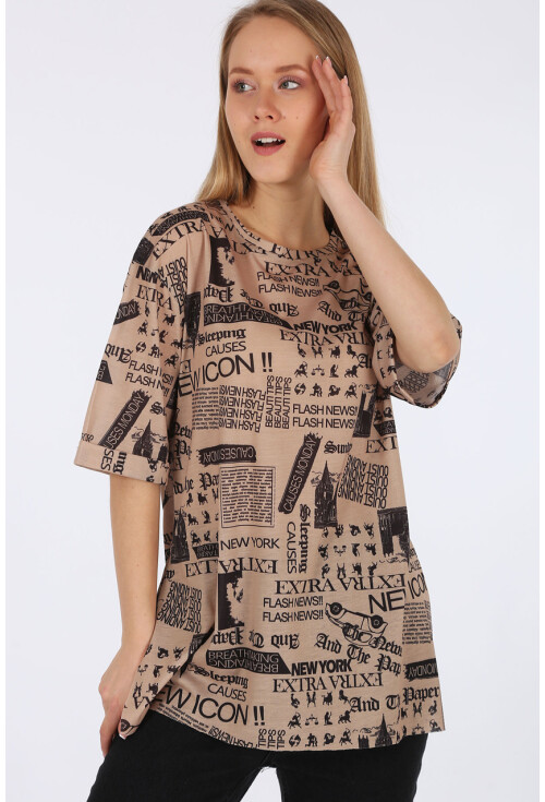 4299 Gazete Baskılı Oversize Tshirt