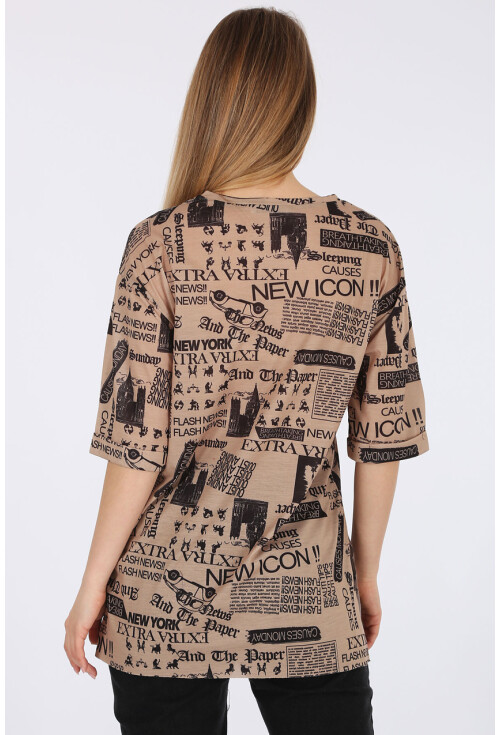 4299 Gazete Baskılı Oversize Tshirt