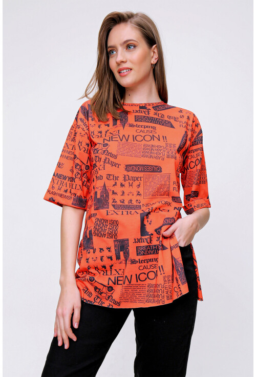 4299 Gazete Baskılı Oversize Tshirt