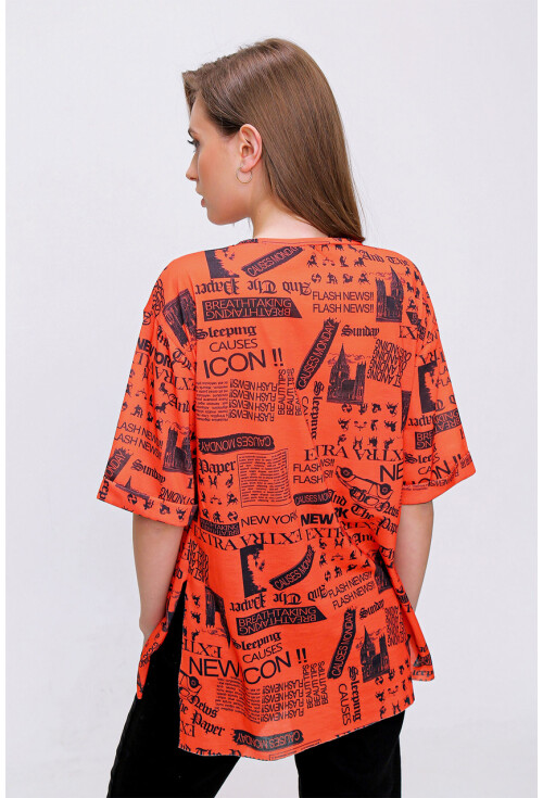 4299 Gazete Baskılı Oversize Tshirt