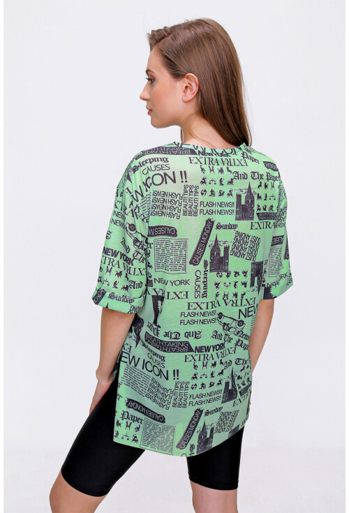 4299 Gazete Baskılı Oversize Tshirt