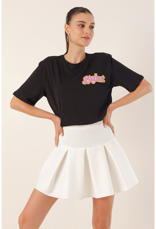 4312 Nakışlı Oversize Tişört