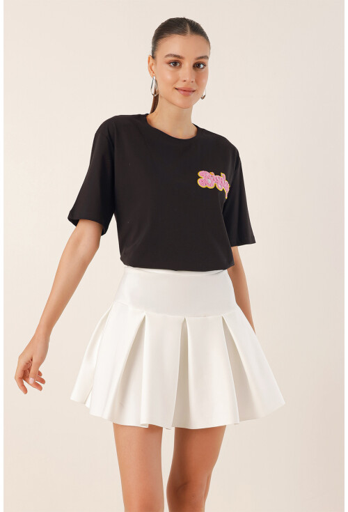4312 Nakışlı Oversize Tişört