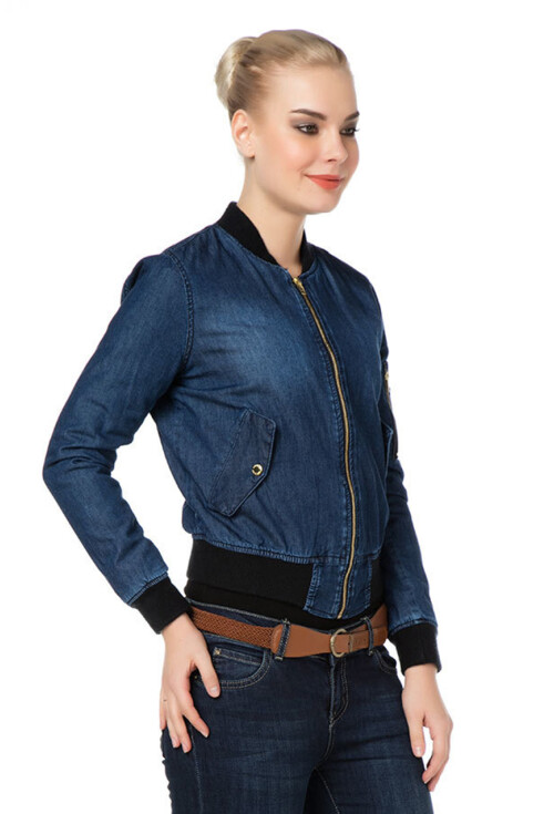 5041 Fermuarlı Cepli Kot Mont