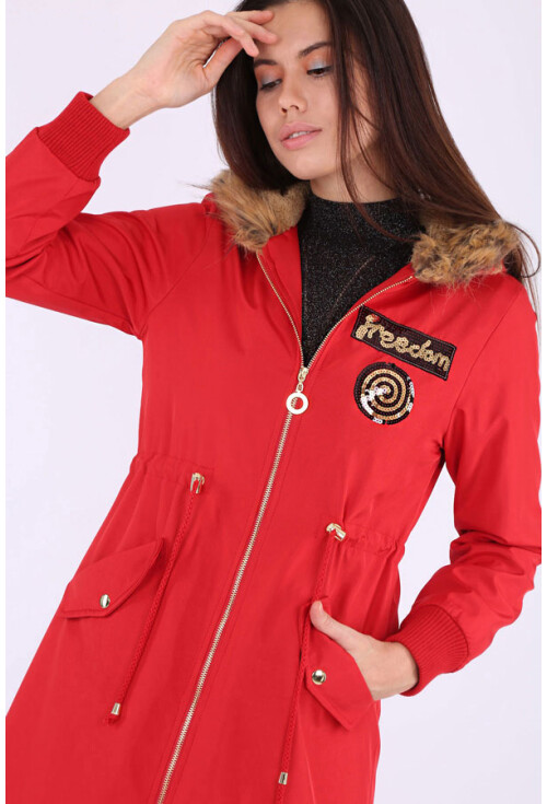 5096 Hooded Sequin-Trimmed Coat