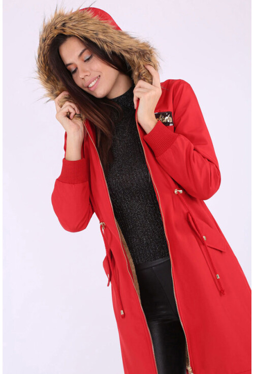 5096 Hooded Sequin-Trimmed Coat