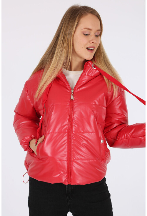 5128 Oversize Deri Görünümlü Şişme Mont