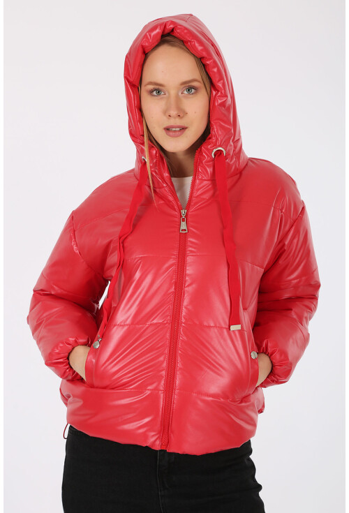 5128 Oversize Deri Görünümlü Şişme Mont