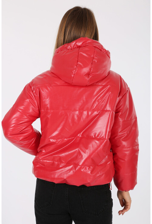 5128 Oversize Deri Görünümlü Şişme Mont
