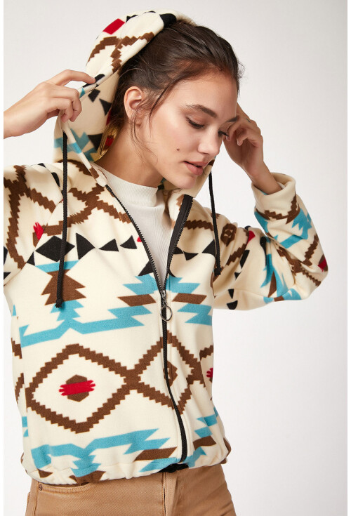 55301 Etnik Desen Fermuarlı Sweatshirt