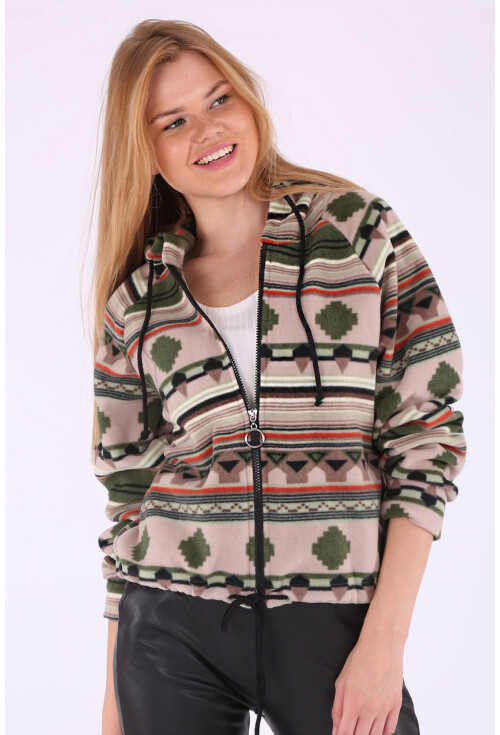 55301 Etnik Desen Fermuarlı Sweatshirt