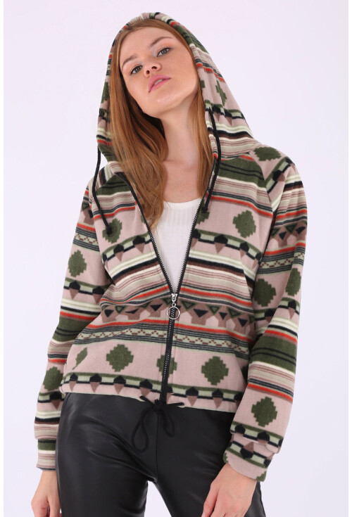 55301 Etnik Desen Fermuarlı Sweatshirt