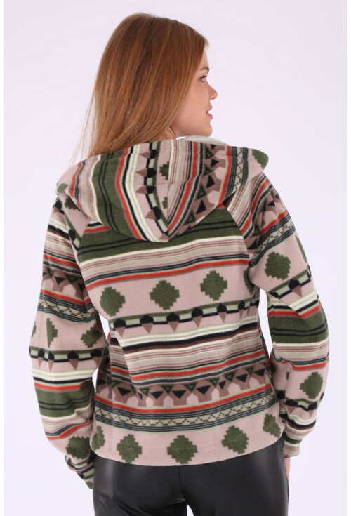55301 Etnik Desen Fermuarlı Sweatshirt